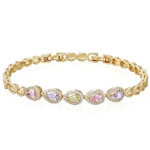 Teardrop Bracelet 14K Gold Plated Colorful Real Zirconia Dainty Jewelry